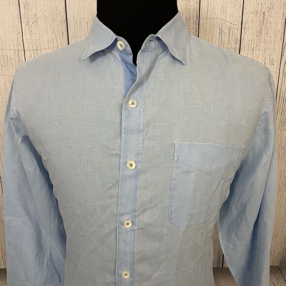 Tommy Bahama Men's Large Light Blue Linen Long Sleeve Button-Front Shirt - Picture 1 of 9